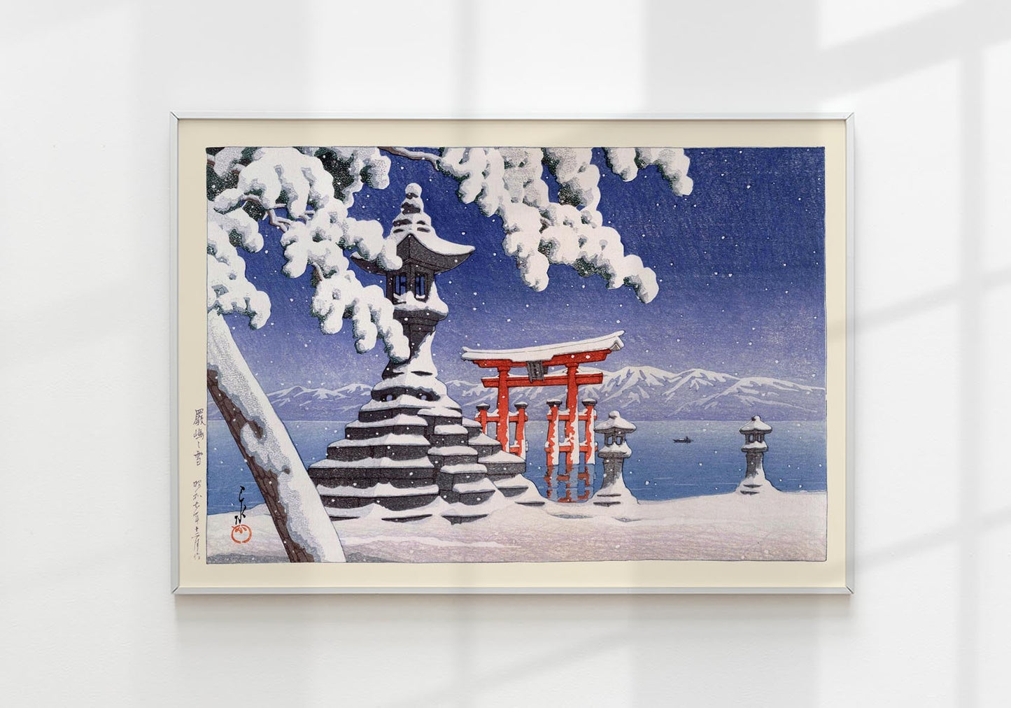 Nieve en Itsukushima por Hasui