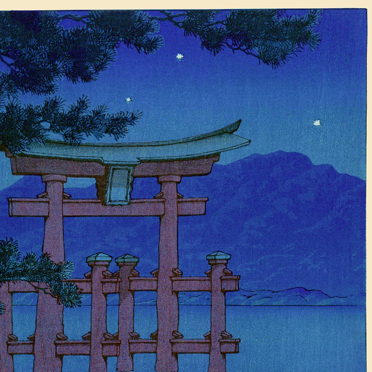 Noche estrellada en Miyajima, de Hasui