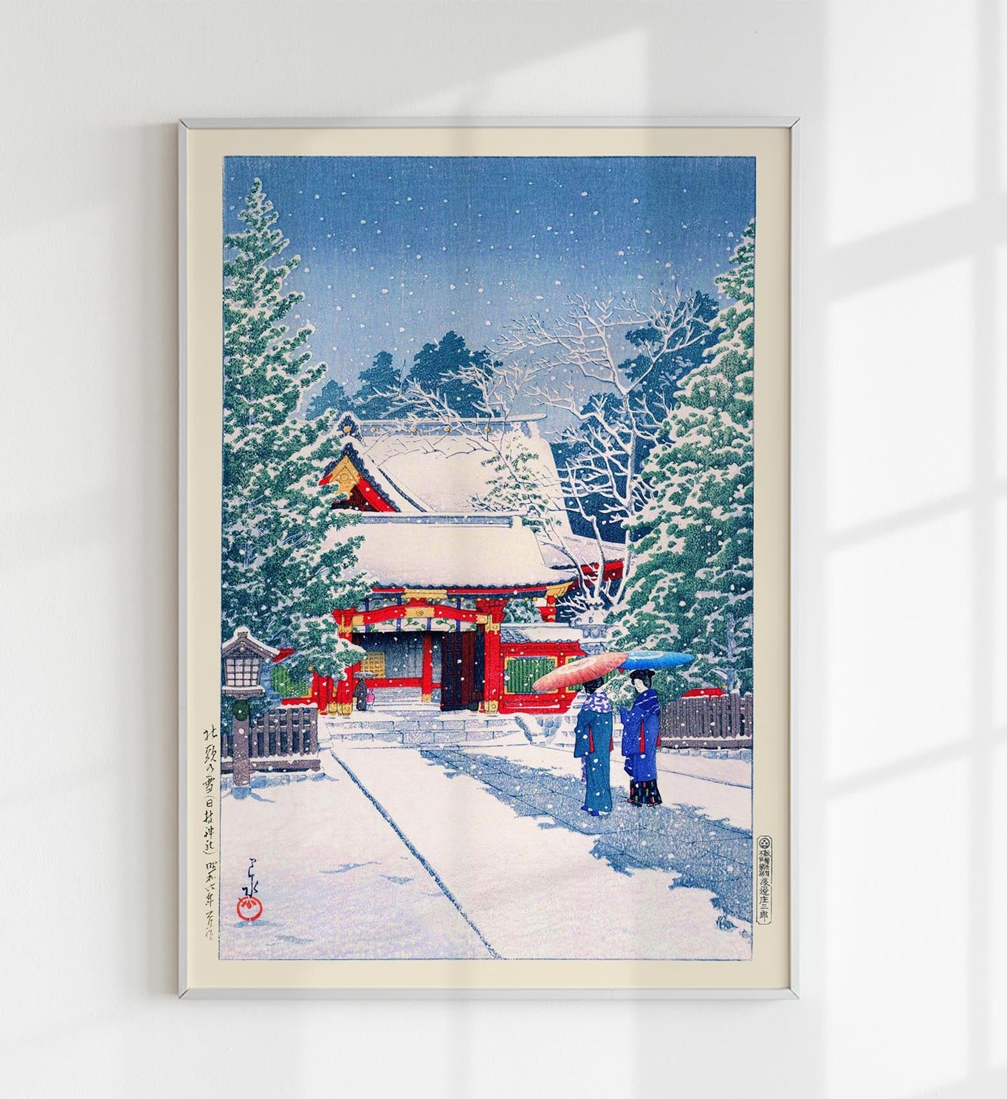 Nieve en el santuario de Hie, por Hasui