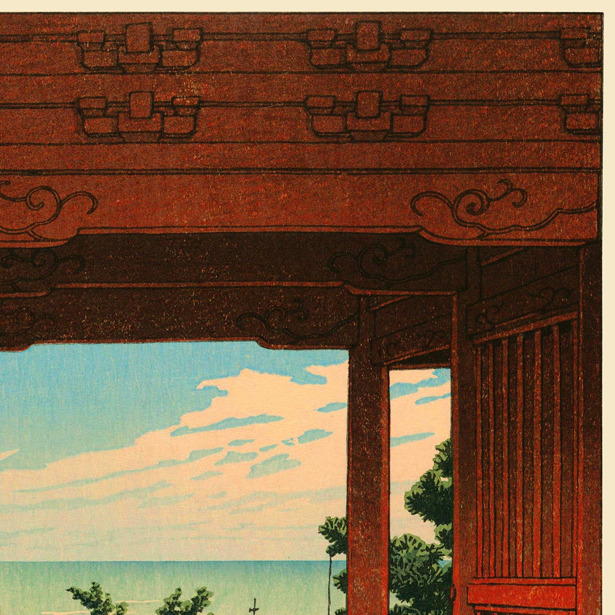 Templo Tamon en Hamahagi por Hasui