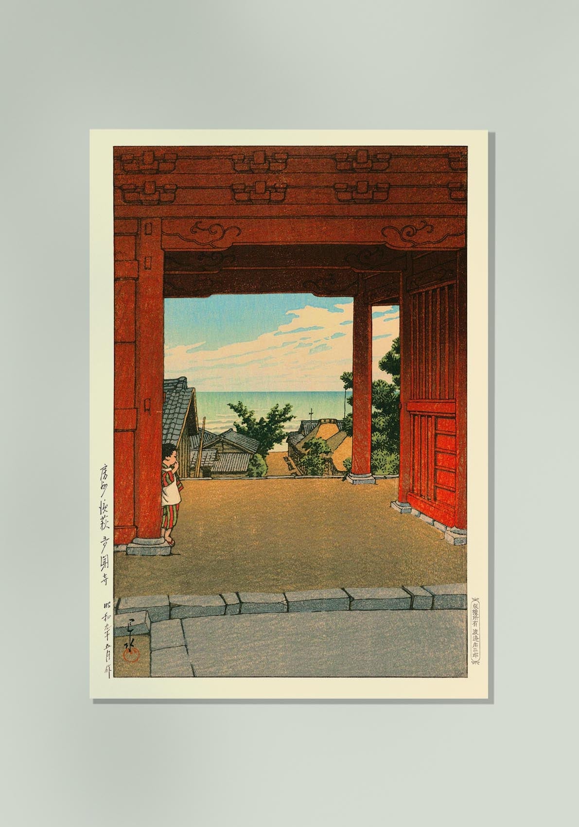 Templo Tamon en Hamahagi por Hasui