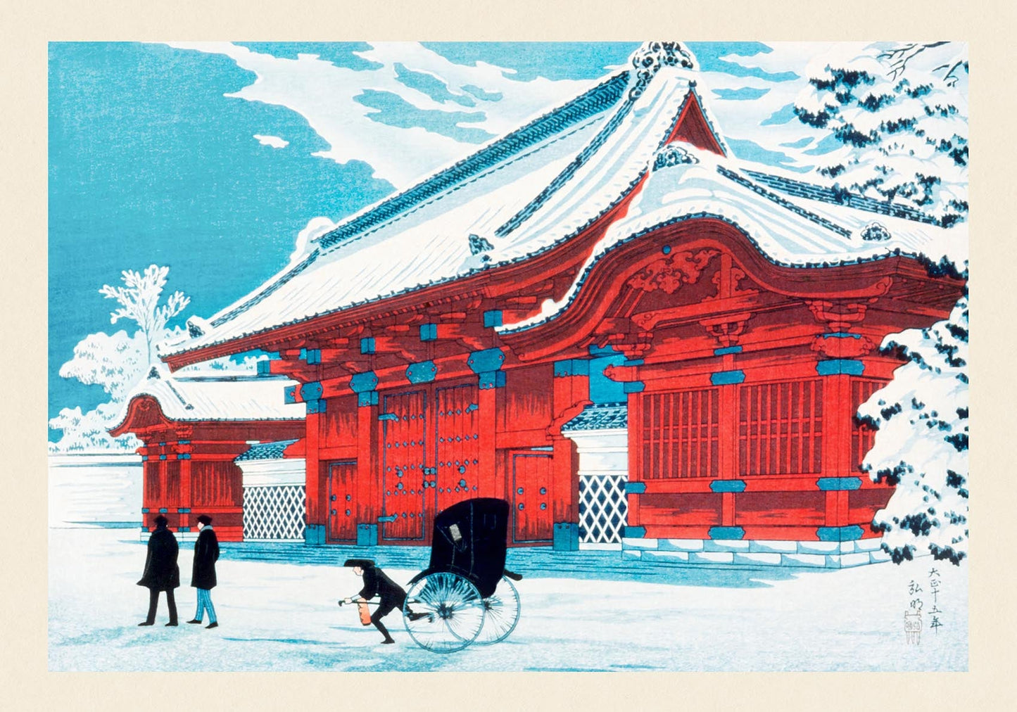 Puerta roja de Hongo en la nieve, de Takahashi Shōtei