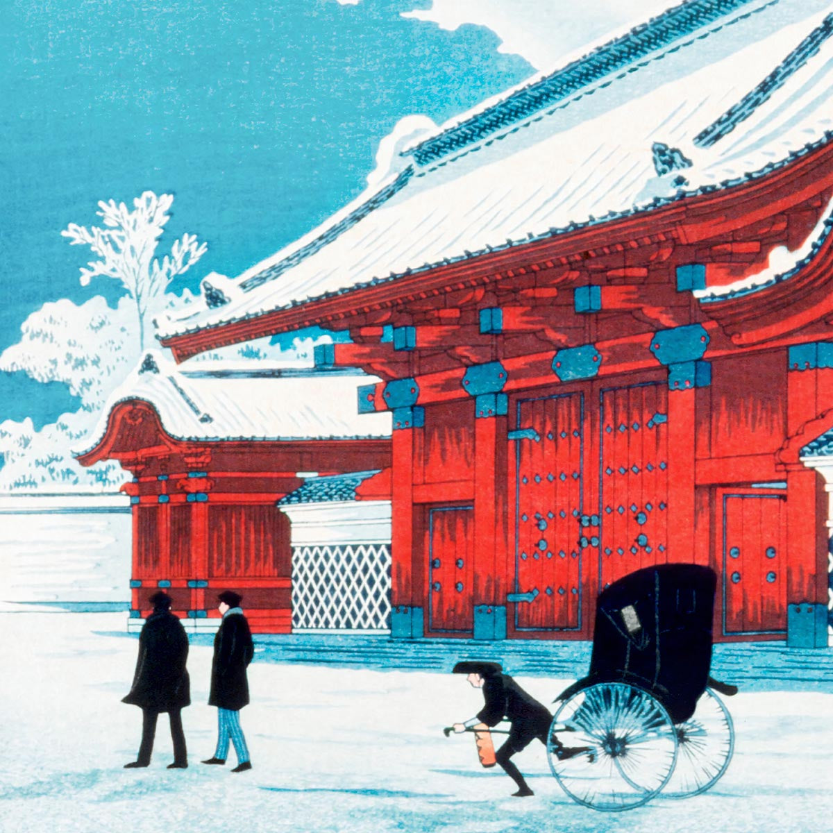 Puerta roja de Hongo en la nieve, de Takahashi Shōtei