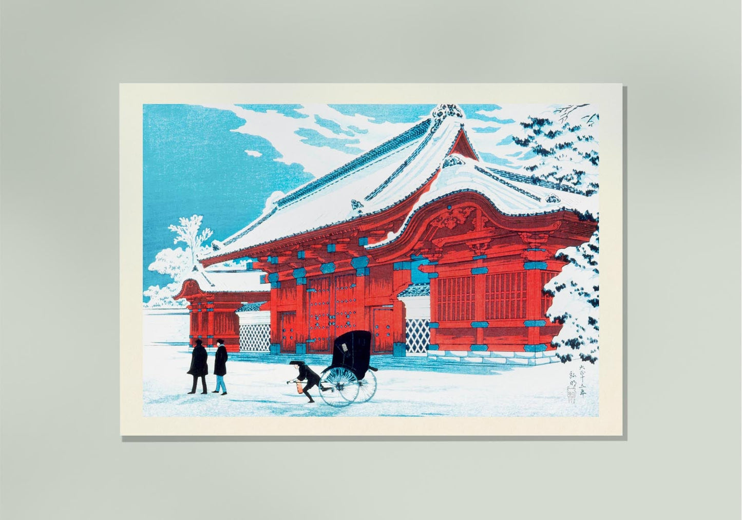 Puerta roja de Hongo en la nieve, de Takahashi Shōtei