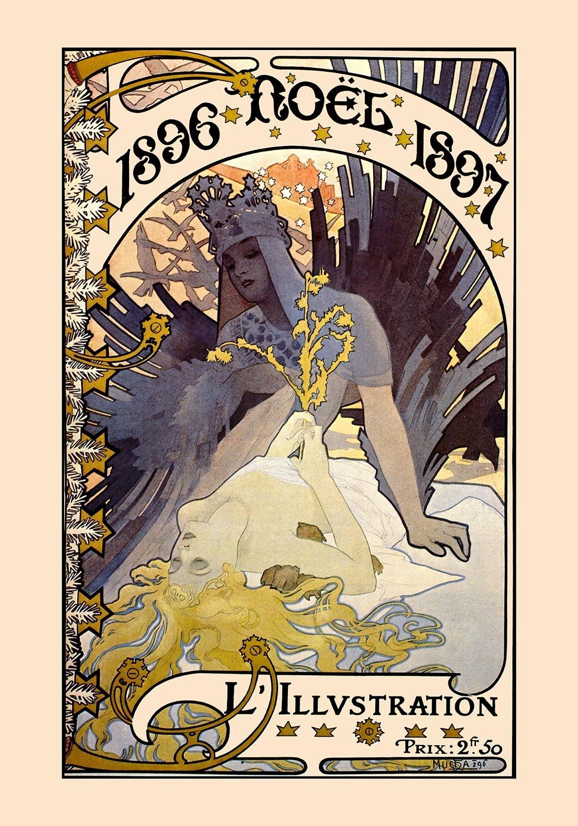 "1896 Noel 1897" by Alphonse Mucha - Alphonse Mucha, anv10013, art nouveau, Ernst Ludwig Kirchner, Jugendstil, Living Room, Living Room Art, Living room decor, Mucha, new, on-faire, ornamental, Painting, Paris, ready-for-abound, Vintage Poster, Wall Art