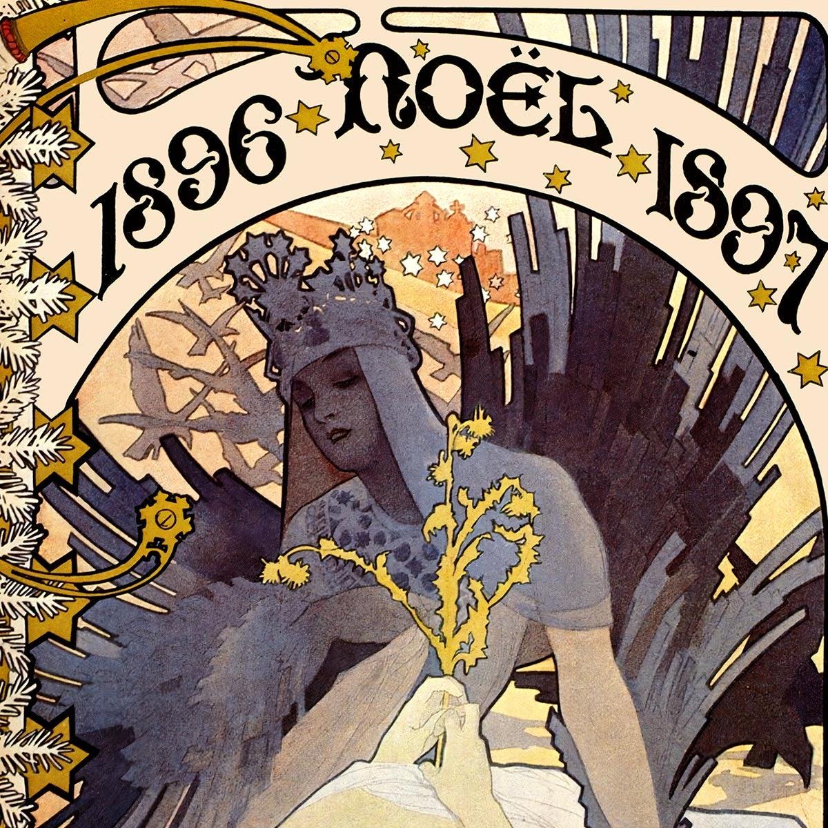 "1896 Noel 1897" by Alphonse Mucha - Alphonse Mucha, anv10013, art nouveau, Ernst Ludwig Kirchner, Jugendstil, Living Room, Living Room Art, Living room decor, Mucha, new, on-faire, ornamental, Painting, Paris, ready-for-abound, Vintage Poster, Wall Art