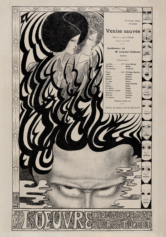 Cartel de reproducción del programa de teatro vintage Vénise Sauvée de Jan Toorop 