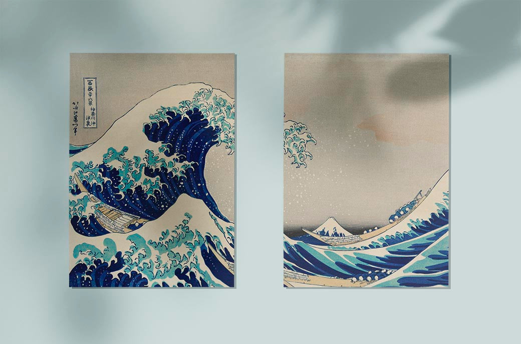 Díptico de Hokusai La gran ola (juego de 2 láminas)