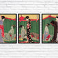 Woman with a Visitor by Utamaro Kitagawa Triptych - set of 3 prints