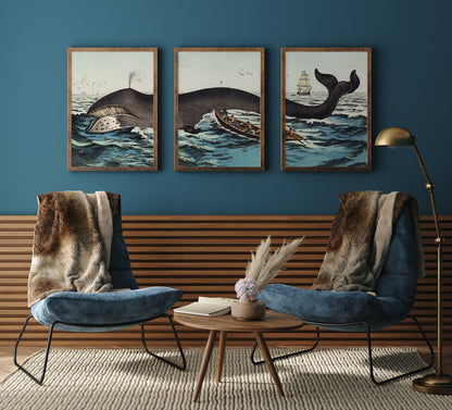 Tríptico de póster vintage con escena de Moby Dick (juego de tres)
