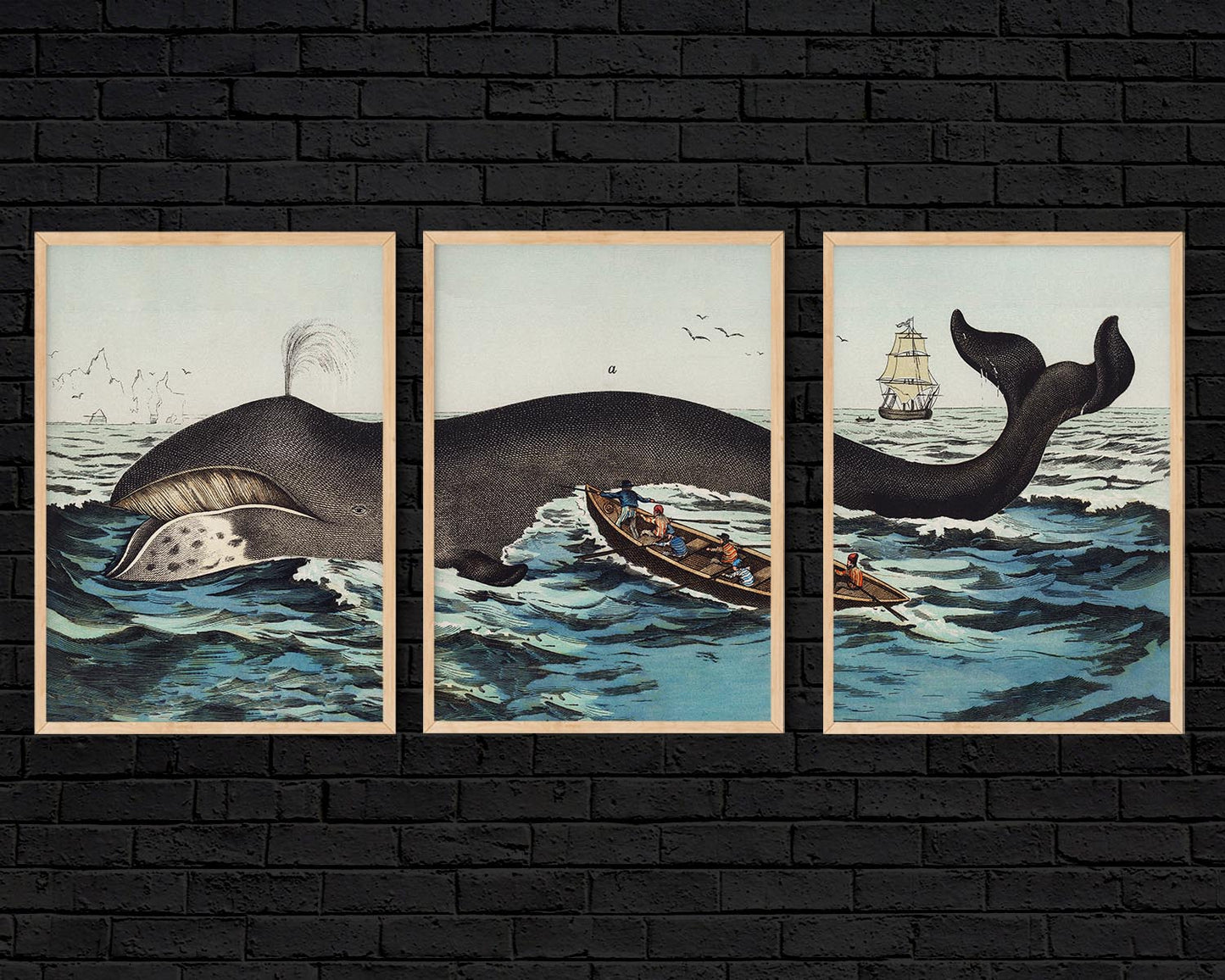 Moby Dick Scene Vintage Poster Triptych (set of three)