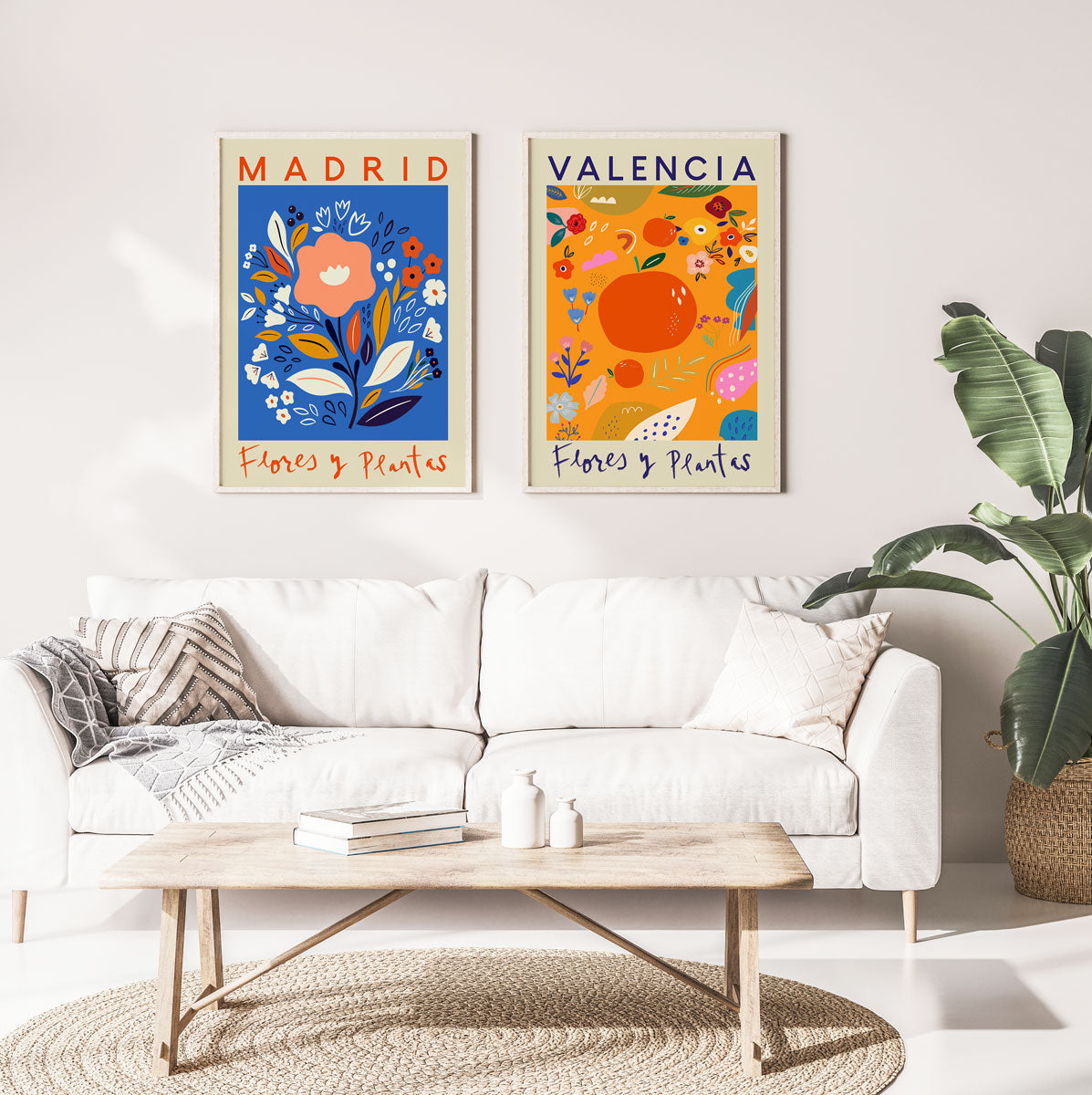 Madrid and Valencia Flowers Set of 2 Art Prints