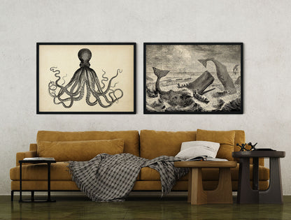 Conjunto de 2 impresiones artísticas de paisajes marinos vintage