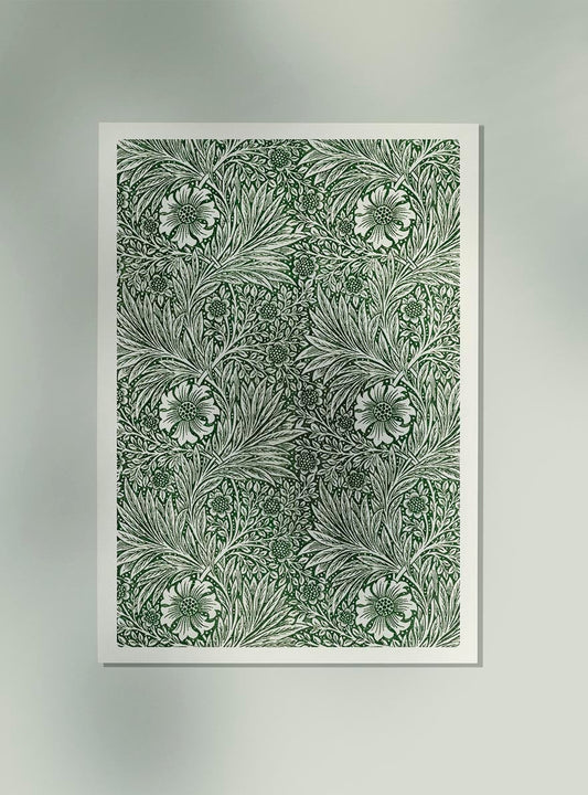 Póster con estampado de caléndula de William Morris (en verde bosque)