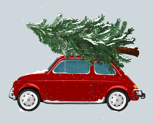 Árbol de Navidad en un coche rojo 