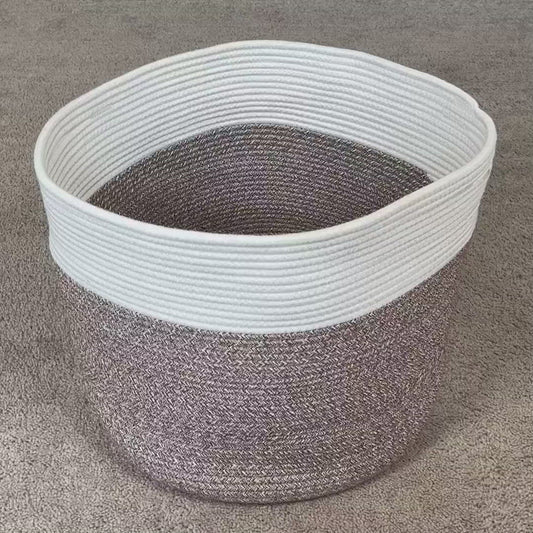 Cesta de cuerda gris y blanca, grande: 15,8" x 15,8" x 13,8"