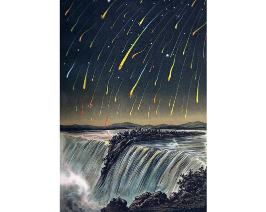 La noche en que las estrellas cayeron en las cataratas del Niágara | Lluvia de meteoros Leónidas de 1833 | Impresión de bellas artes celestiales | Decoración vintage moderna | Regalo ecológico