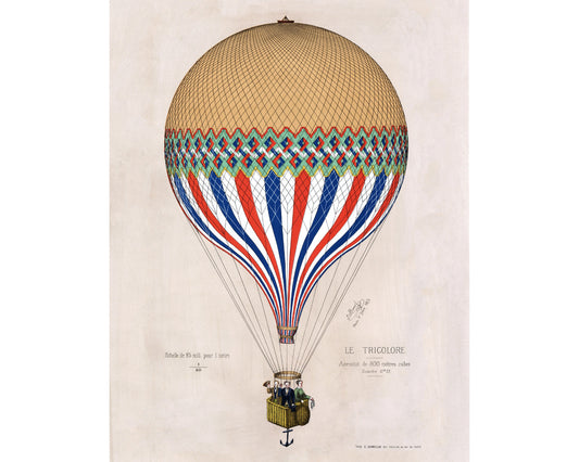 Globo aerostático francés vintage | Colores de la bandera francesa | París, Francia | Decoración de pared para viajeros | Decoración vintage moderna | Regalo ecológico