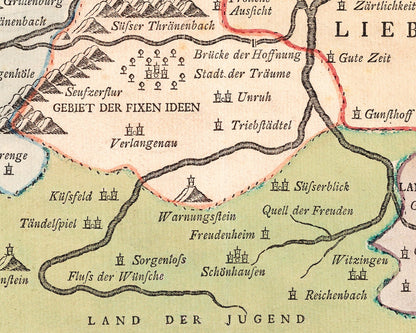 Mapa antiguo alemán del amor | Mapa de relaciones vintage de 1777 | Amor y San Valentín | Regalo de compromiso, boda o aniversario | Vintage moderno