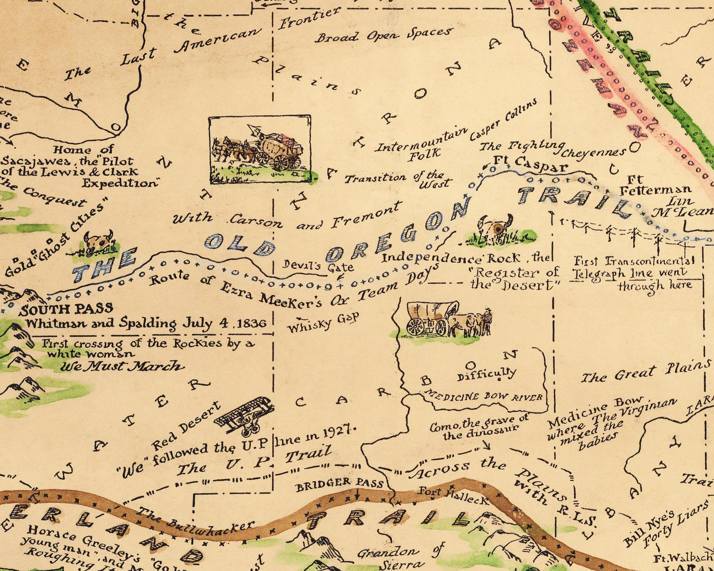 Vintage Wyoming map | History and romance of Wyoming | The Oregon Trail | Old West map | Modern vintage Decor