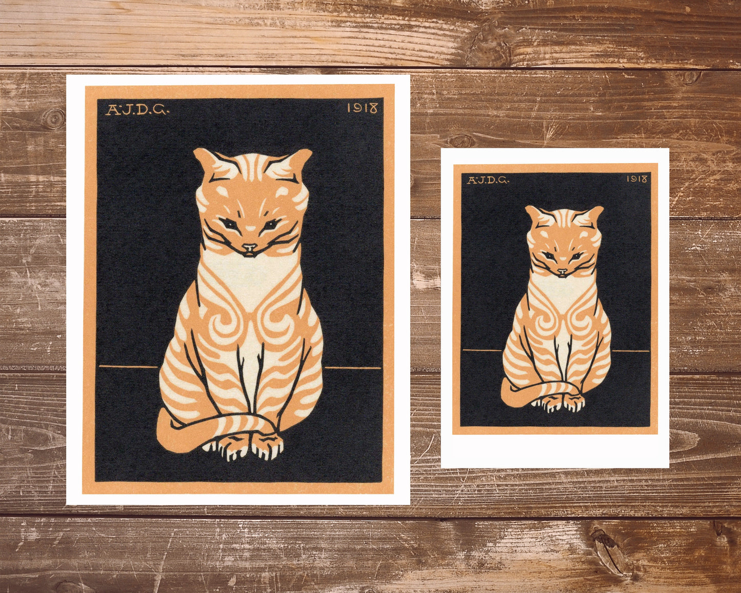 Vintage orange cat fine art print | Tabby cat | Art nouveau animal woodcut |  Woodblock animal wall art | Julie de Graag