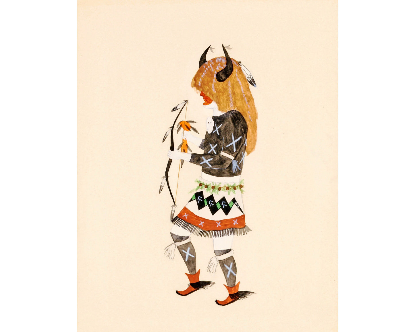 Lámina vintage de Awa Tsireh | Danza del búfalo de los indios Pueblo | Pintura de nativos americanos | Arte mural tribal | Regalo ecológico en giclée