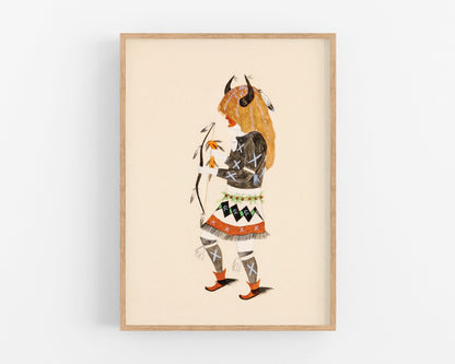 Lámina vintage de Awa Tsireh | Danza del búfalo de los indios Pueblo | Pintura de nativos americanos | Arte mural tribal | Regalo ecológico en giclée