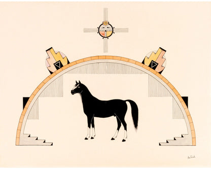 Caballo estilo suroeste vintage | Lámina de Awa Tsireh | Arte mural nativo americano | Regalo ecológico