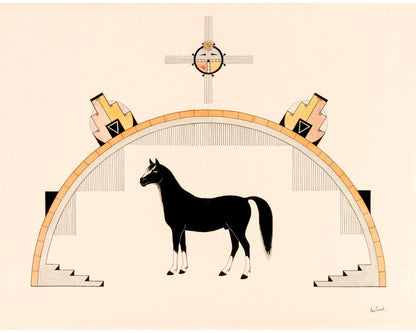 Caballo estilo suroeste vintage | Lámina de Awa Tsireh | Arte mural nativo americano | Regalo ecológico