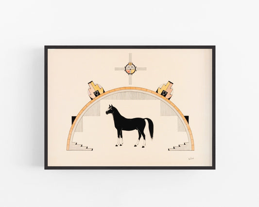 Caballo estilo suroeste vintage | Lámina de Awa Tsireh | Arte mural nativo americano | Regalo ecológico