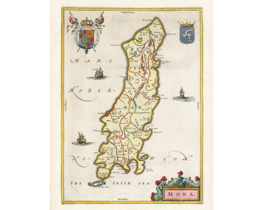 Mapa británico antiguo | Isla de Man en el siglo XVII | Mar de Irlanda | Impresión artística Giclée | Decoración vintage moderna | Regalo ecológico