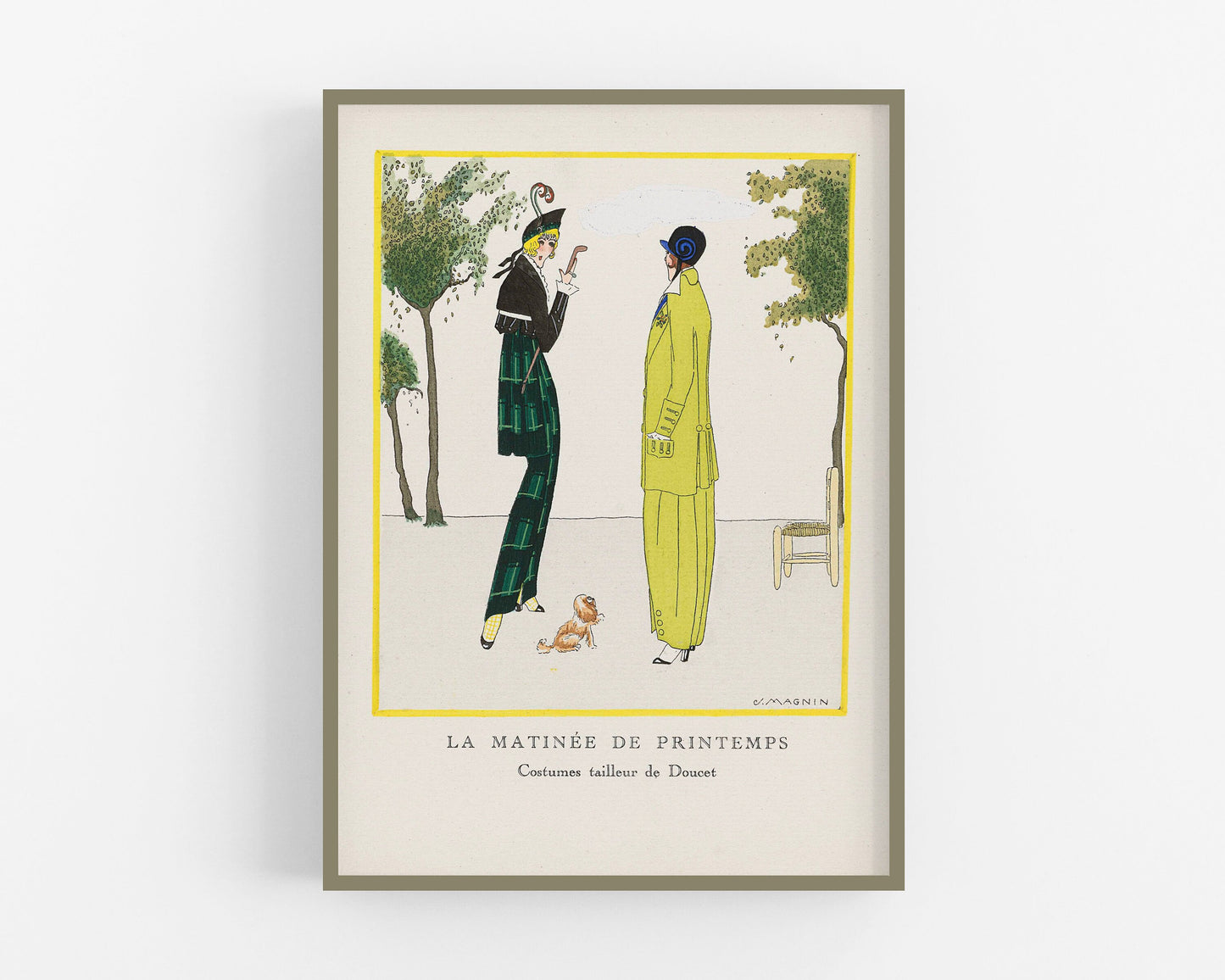 Moda francesa vintage para actividades al aire libre | Día de primavera en el parque | Lámina de moda de los años 20 | Arte art déco | Impresión artística giclée | Regalo ecológico