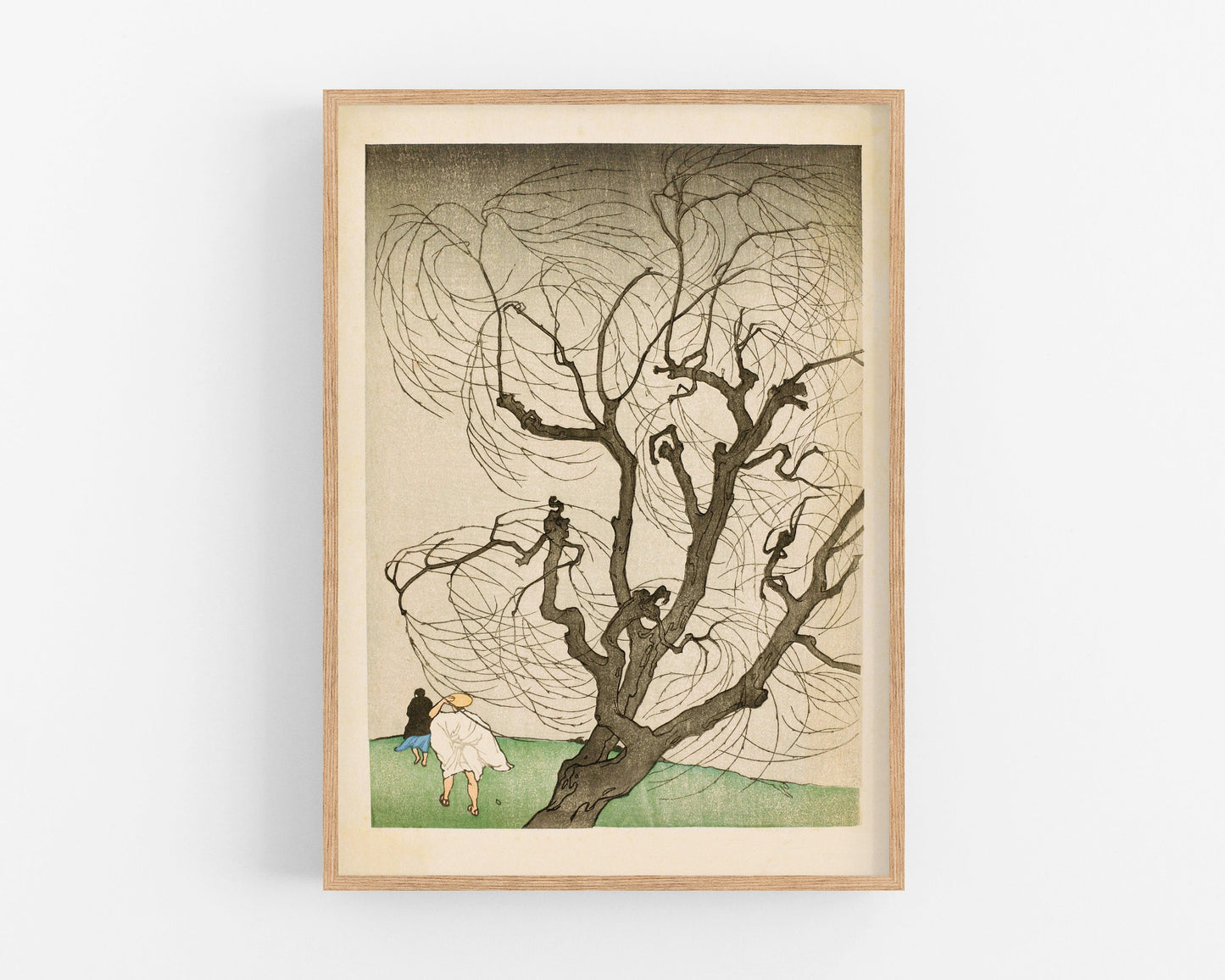 Whimsical tree art | Tree in the wind | Giclée fine art print | Woodcut Nature art | Woodblock wall art | Emil Orlik