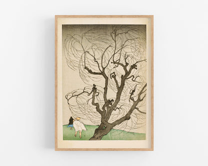 Arte de árboles caprichosos | Árbol en el viento | Impresión artística Giclée | Arte de la naturaleza en xilografía | Arte mural en xilografía | Emil Orlik