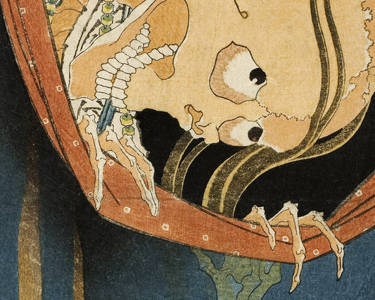 Cuento de fantasmas japonés antiguo | Decoración de pared con esqueletos | Impresión antigua en xilografía en color | Impresión artística Giclée | Regalo ecológico