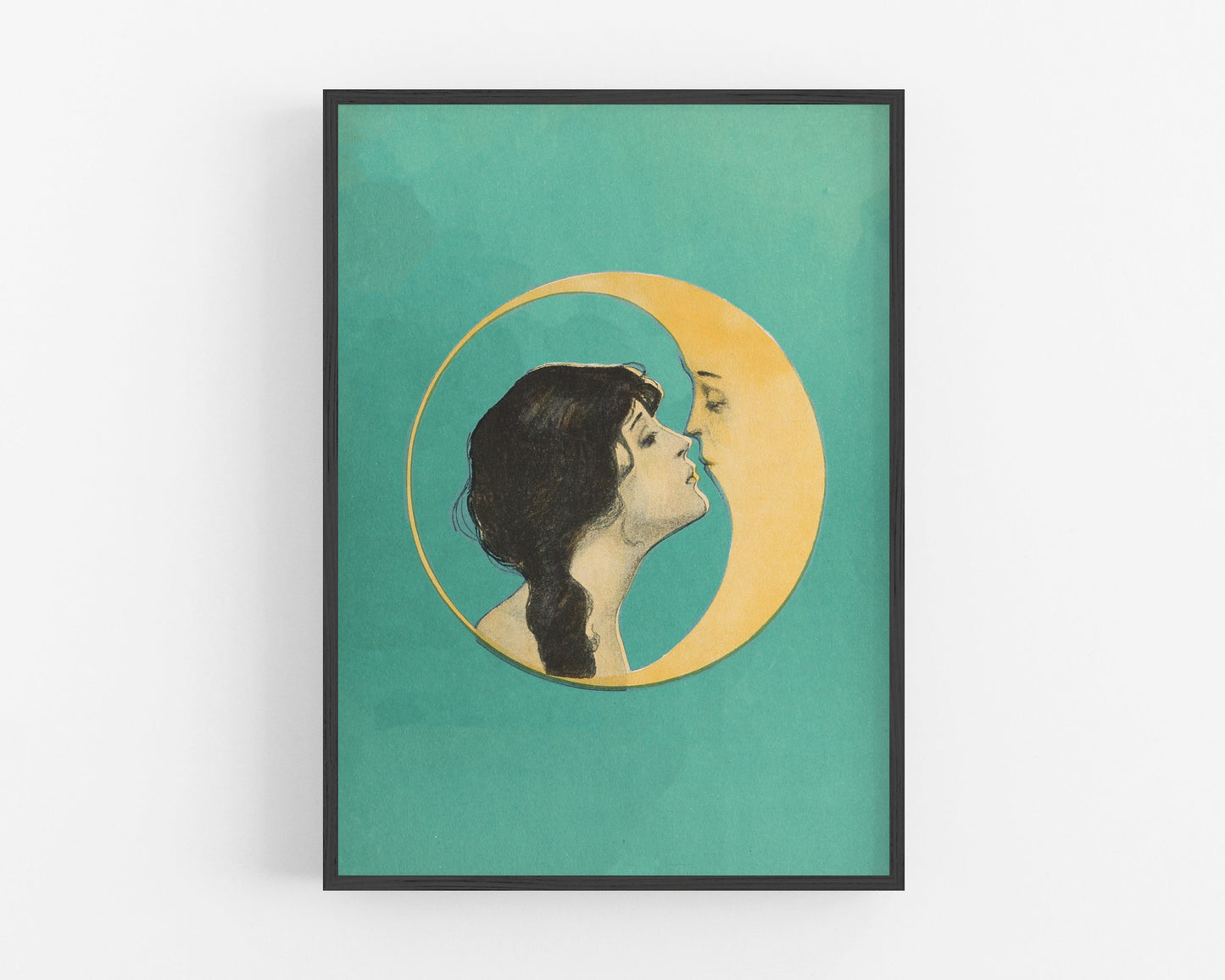 Woman kissing the moon | Vintage love and Valentine | Antique man in the moon | Celestial wall art | Old Dixie moon | Modern Vintage decor