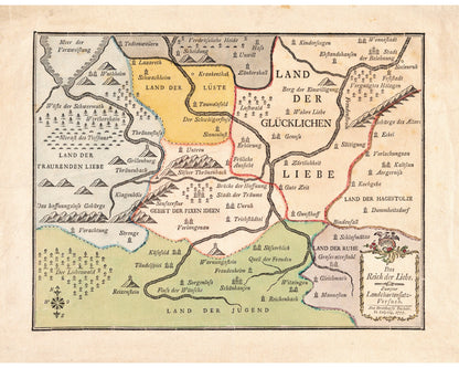 Mapa antiguo alemán del amor | Mapa de relaciones vintage de 1777 | Amor y San Valentín | Regalo de compromiso, boda o aniversario | Vintage moderno