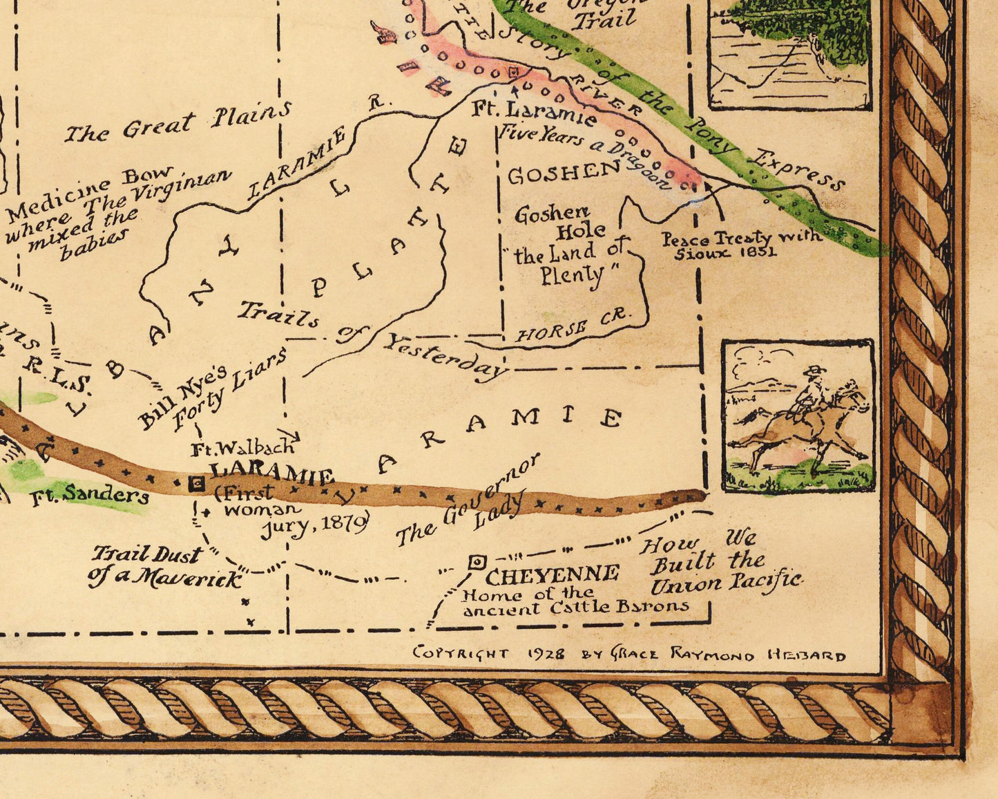 Vintage Wyoming map | History and romance of Wyoming | The Oregon Trail | Old West map | Modern vintage Decor