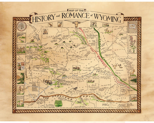 Mapa antiguo de Wyoming | Historia y romance de Wyoming | La ruta de Oregón | Mapa del Viejo Oeste | Decoración vintage moderna