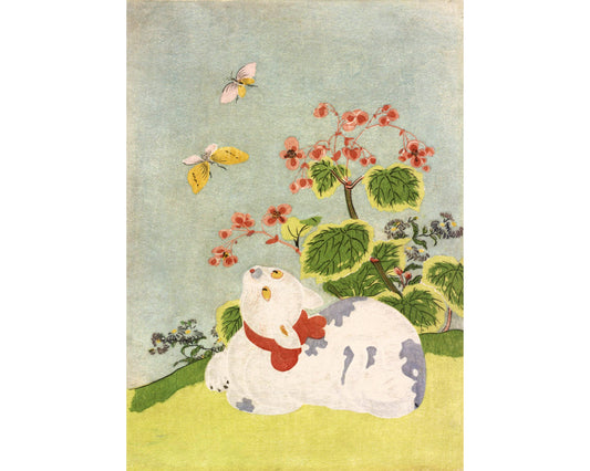 Lámina de gato vintage | Mariposa y begonia | Pintura japonesa antigua de animales | Decoración vintage moderna | Regalo ecológico