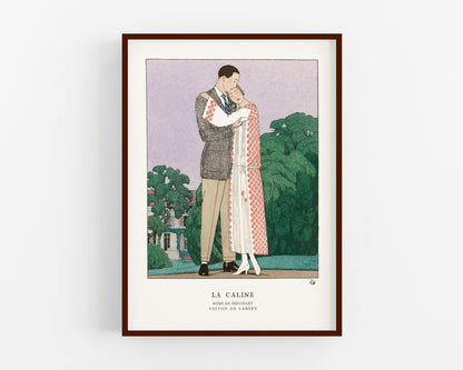Moda francesa vintage | Hombre y mujer abrazándose | Amor y San Valentín | Ilustración de moda de los años 20 | Arte de estilo art déco | Regalo ecológico