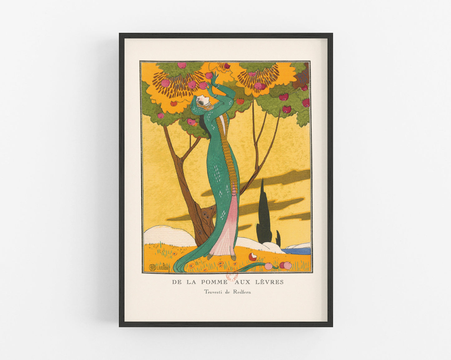 Moda francesa vintage | Mujer recogiendo manzanas | Ilustración de moda de los años 20 | Arte de estilo art déco | Impresión artística giclée | Regalo ecológico