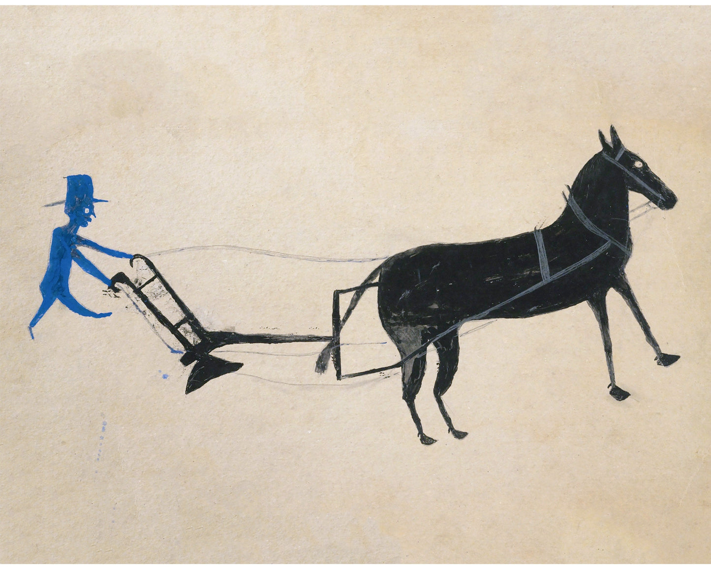 Bill Traylor Americana art | Man with a plow | Farm folk art | African American self-taught artist | Modern vintage wall décor