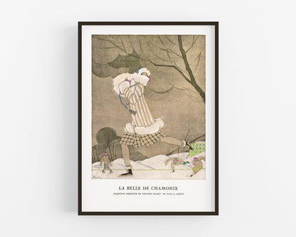Moda de patinaje francesa de época | La belleza de Chamonix | Ilustración de moda de los años 20 | Arte art déco | Impresión artística giclée | Regalo ecológico