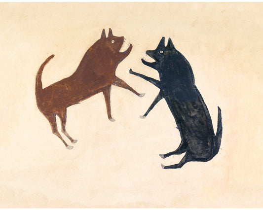 Dos perros peleando | Arte americano de Bill Traylor | Arte popular animal | Artista autodidacta afroamericano | Decoración de pared vintage moderna