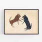 Two dogs fighting | Bill Traylor Americana art | Animal folk art | African American self-taught artist | Modern vintage wall décor