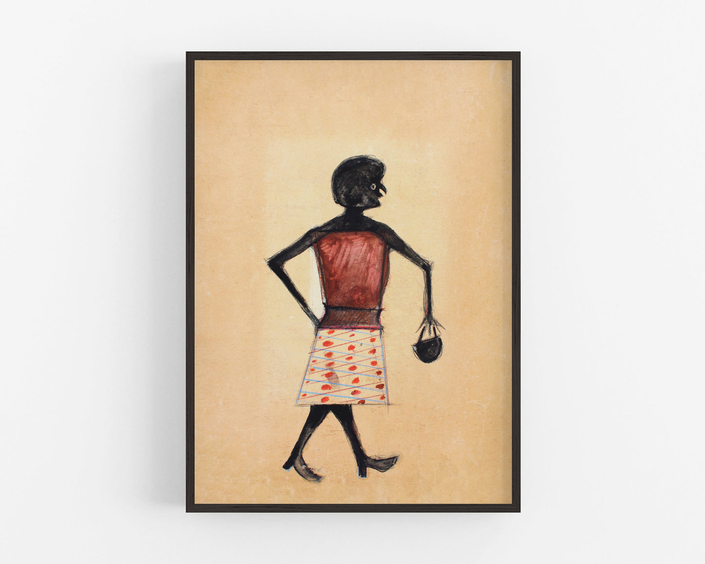 Bill Traylor Americana art | Woman walking with purse | Fashion folk art | African American self-taught artist | Modern vintage wall décor