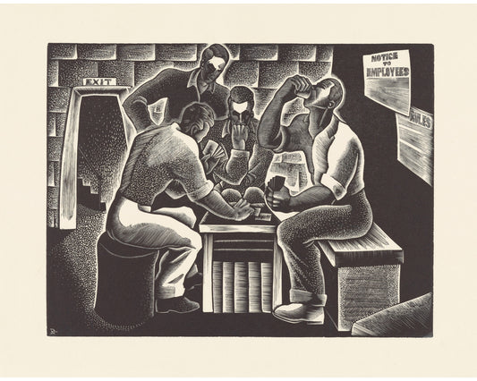 Hombres jugando a las cartas durante la pausa del almuerzo | Juego del mediodía | Arte afroamericano | Grabado en madera de época | Decoración de sala de estar, de juegos y de trabajo | Regalo ecológico