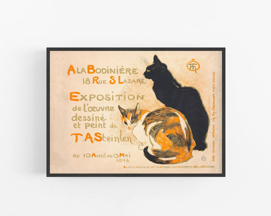 Arte de gatos vintage | Gato atigrado naranja y gato negro | Decoración de pared de animales | Decoración vintage moderna | Listo para enmarcar y regalar | Steinlen