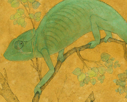 Camaleón en un árbol | Ciencias naturales del siglo XVII | Arte antiguo de animales y naturaleza | Pintor indio Ustad Mansur | Ecológico
